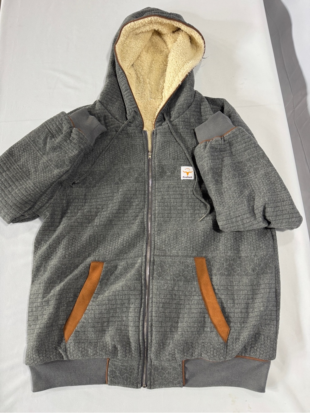 Freiheit Gray Sherpa Lined Hooded Zip Jacket Western Longhorn